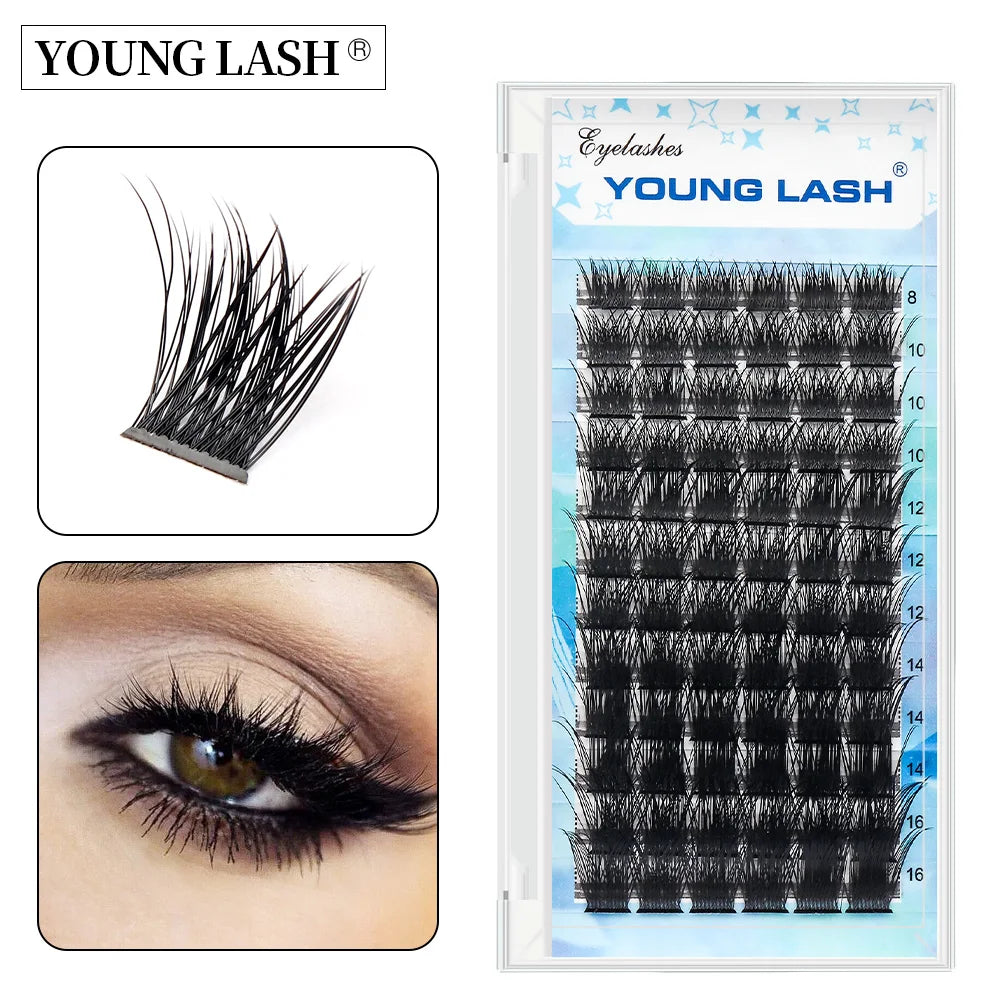 YOUNG LASH  Russian C  D Curl 72Volume Eyelashes  Segments Natural DIY Clusters Eyelashes Extensions Individual  Lashes
