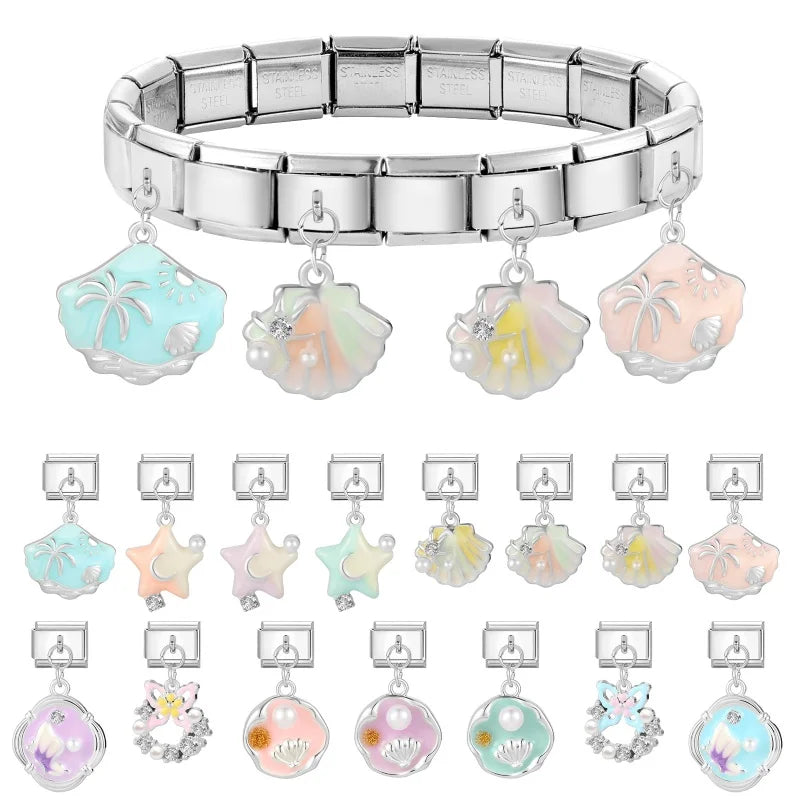 Red Sweet Cute Hollow Bow Knot Leaf Butterfly Rose Italian Charm Links Fit 9mm Stainless Steel Bracelet Jewelry DIY Making Gifts