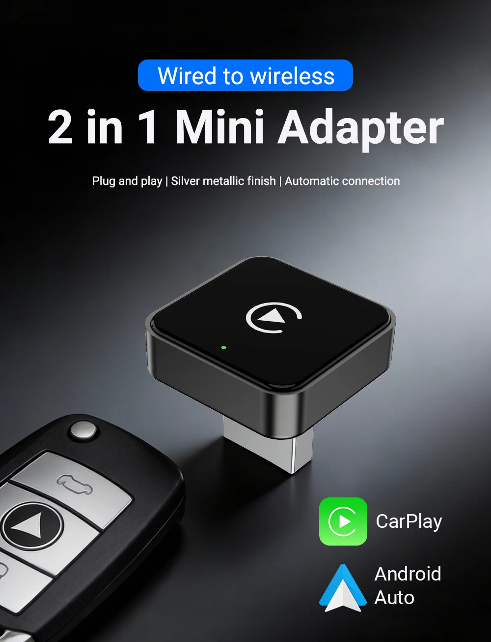 2026 NEW Upgraded Wired To Wireless Carplay Android Auto 2In1 Adapter Car Gadget Smart Box Plug and Play 5Ghz Wifi Fast Connect