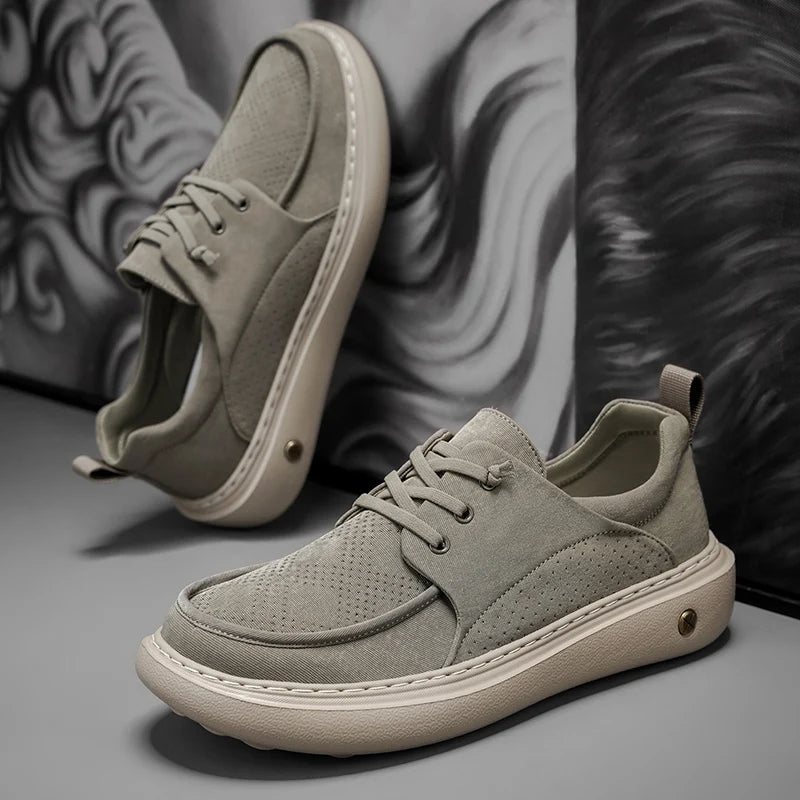 2025 New Lace Up Sneakers Breathable Mesh Cushioned Sole Lace Up Low Cut Thick Soled Casual Shoes for Men Promotion Cowboy Boots