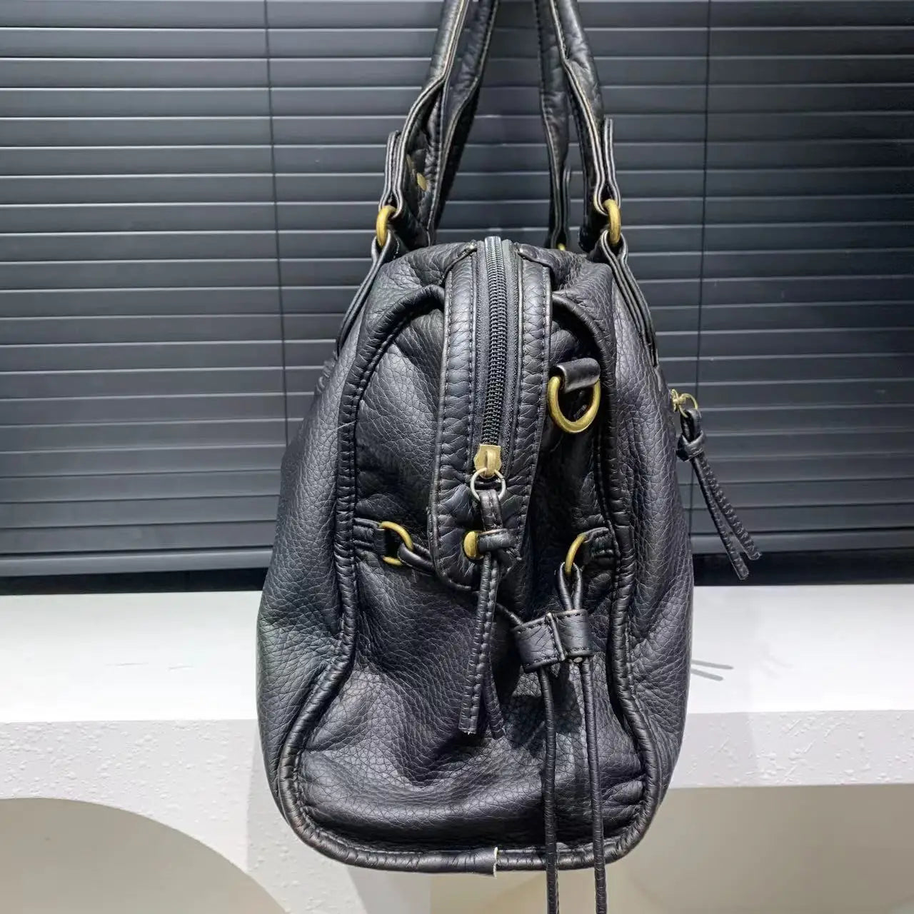 Soft Leather Retro Bag Shoulder Messenger Bag Large Capacity Tote Bag Y2K Motorcycle Bag