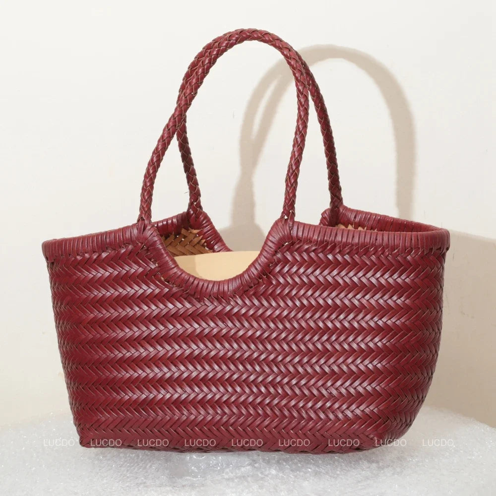 Handbags Women's Genuine Leather Shoulder Bag Weaving Casual Shopping Bag Vintage Big Tote Purse Cowhide Cross Hand Bags Lady