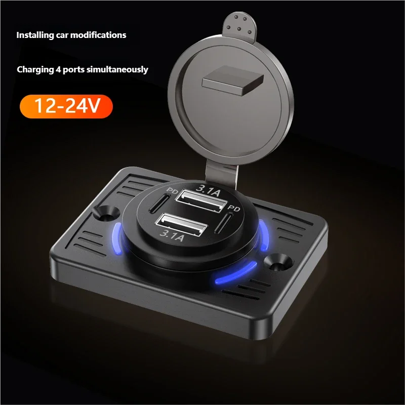 Wall Mount Charger Adapter, 2-4 Ports USB Outlet, QC 22.5W PD 30W Type-C Quick Charge, QC3.0 Panel, Bus, ATV, Truck