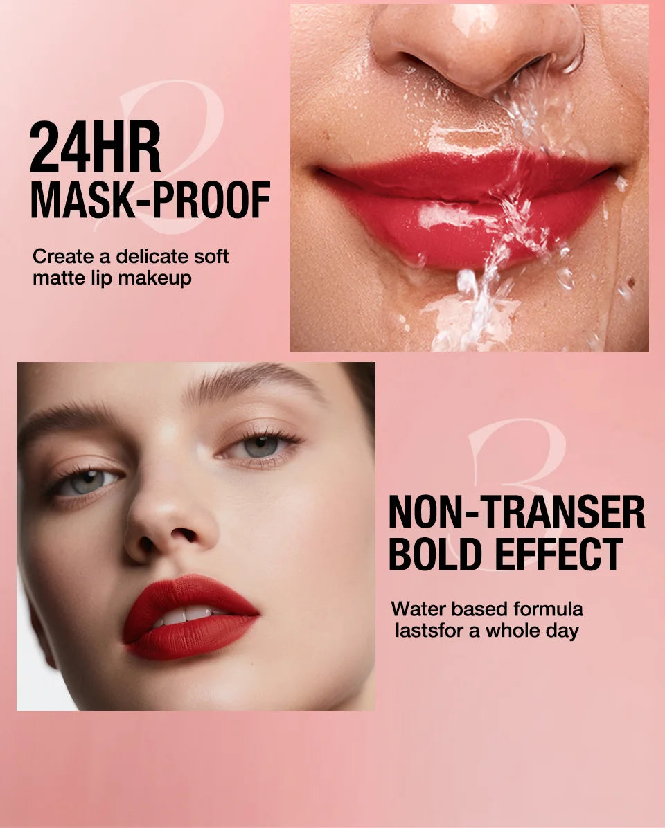 2Pcs/set Matte Soft Mist Slanted Mouth Lipstick + Lip Liner Set Combo Light Matte and Non-Drying Waterproof Non-Stick Lip Set