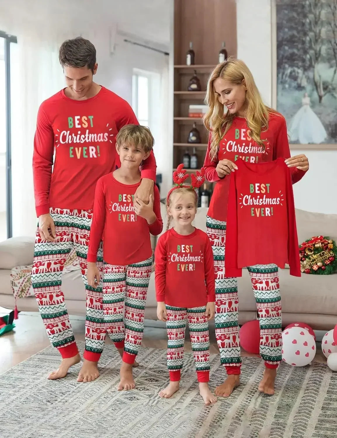 Mom Dad Kids Christmas Print Pajamas Set 2 Piece Pyjama Xmas Family Look Sleepwear Xmas Family Matching Outfits Pjs Loungewear