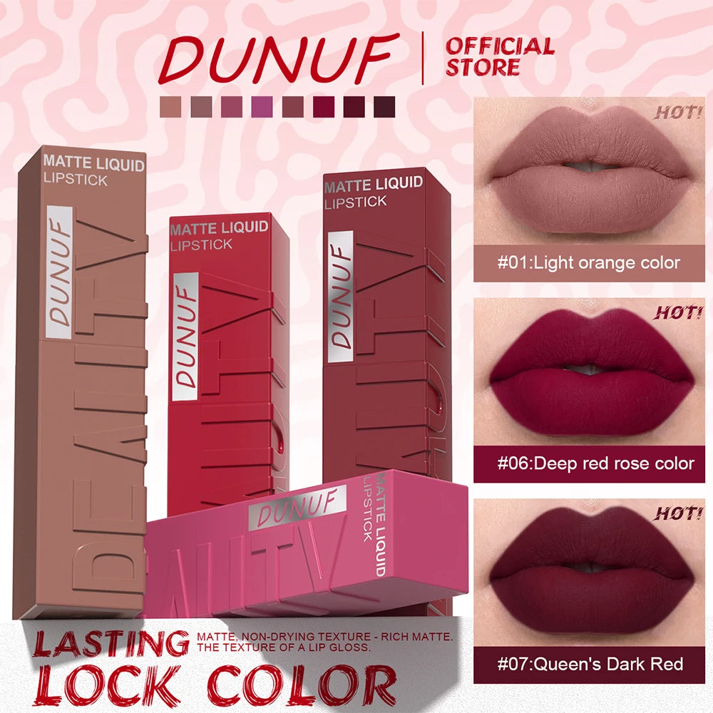 Matte Velvet Lipstick Lip Gloss Waterproof Smooth Long-Lasting Non-sticky Non-transfer Deep Red Nude Y2K Daily&Party Makeup Gift