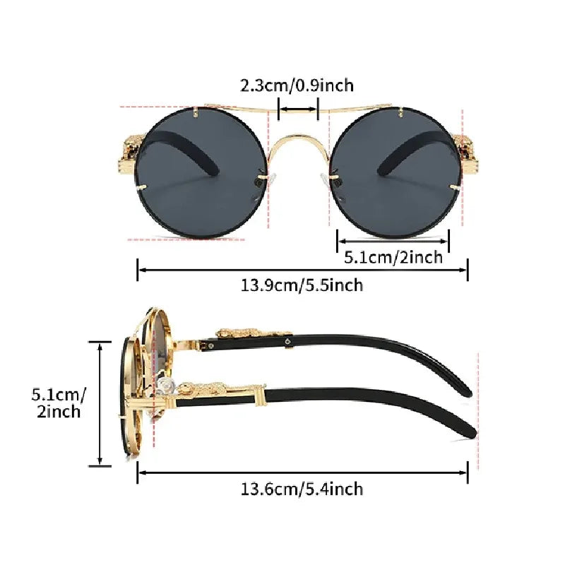 Classic Retro Double Beam Leopard Head Decorative Men's Driving Metal Round Frame