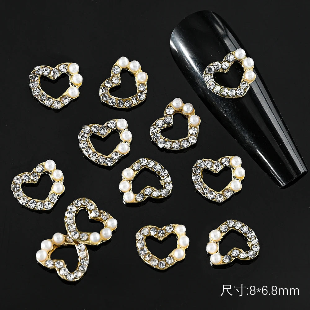 5/10pc Luxury Crystal Pink Heart Nail Art Charm 3D Love Shape Nail Rhinestones Diamond Shine Valentine's Day Manicure Decoration