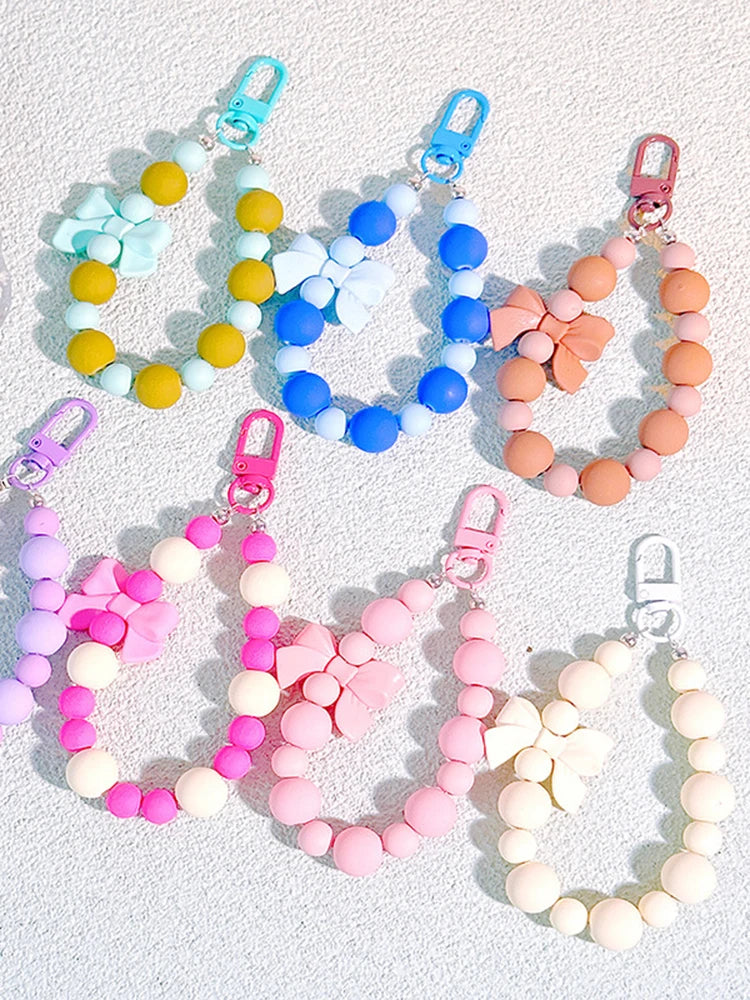 Pink Pearl Bow Keychain, Mobile Phone Chain, Earphone Bag, Anti-Lost Rope, Car Keychain, Beaded Pendant, Backpack Pendant Access