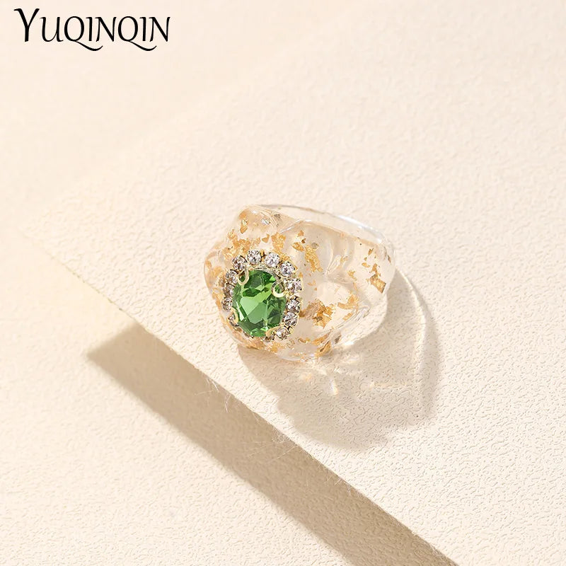 New Trendy Colorful Acrylic Rhinestone Rings Sets for Women Flower Large Finger Rings for Girls Korean Party Jewelry INS Gifts