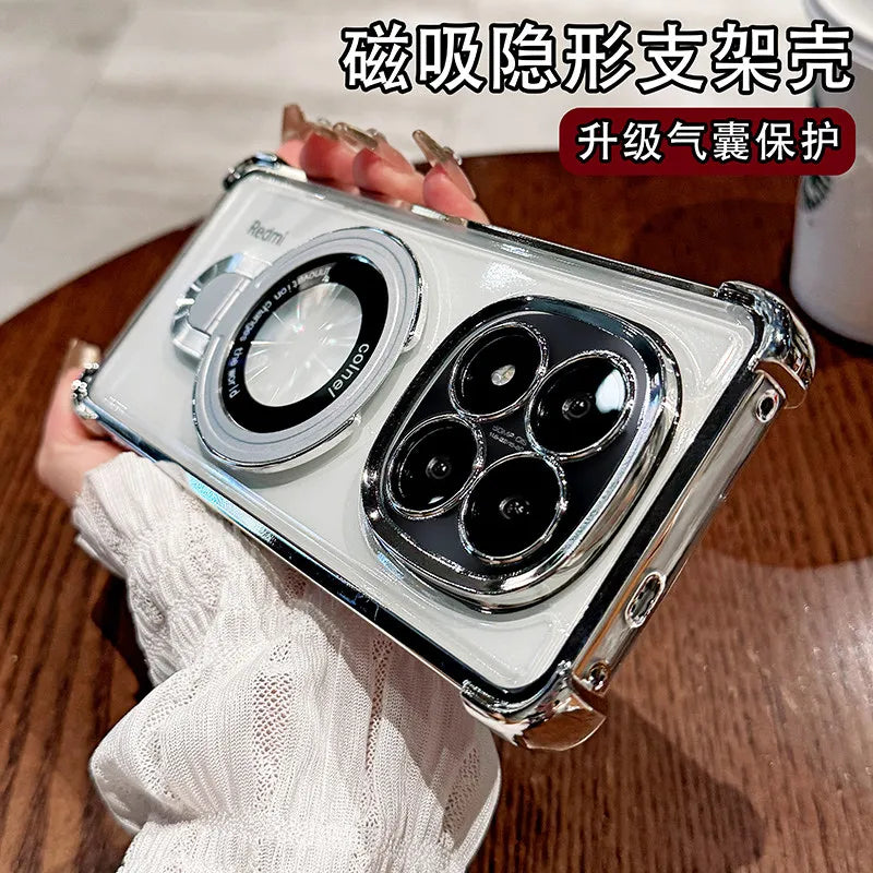 For Redmi Note 15 Pro and Note 15 Pro Plus Case Magnetic Holder Plating Airbag Transparent Camera Protection Shockproof Cover