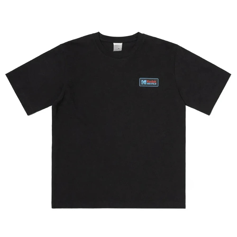 Vintage Kodak Film-style Printed T-shirt for Summer Men's Casual Street Trendy Clothing 100% Cotton Breathable Comfortable Top