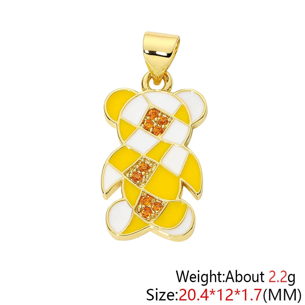 HUAMI Colorful Cute Bear Enamel Necklace Pendant Handmade Prevent Allergy Multicolor Cubic Zirconia Charms Supplies Accessories