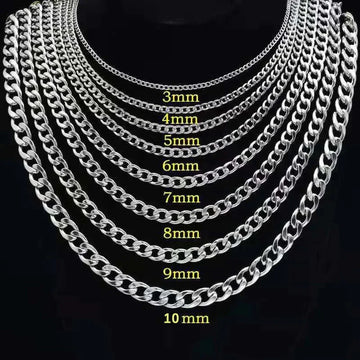 925 sterling silver plated Flat Cuban Chain Necklace For Men Male Neck Jewelry Accessories 4MM/6MM/8MM/10MM Width