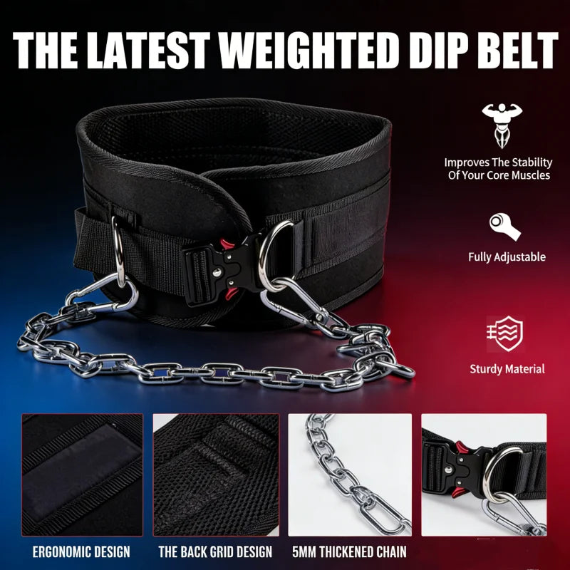 Heavy Duty Dip Belt Adjustable Steel Chain for Weighted Pull Ups Strength Training Home Gym Fitness Equipment
