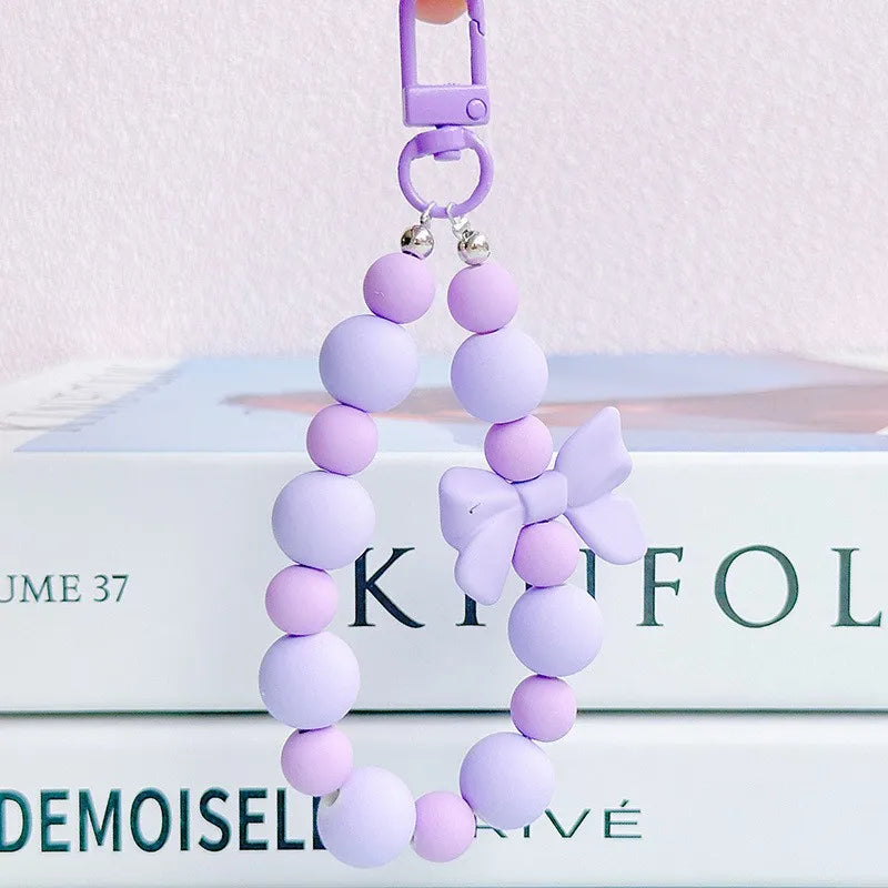 Pink Pearl Bow Keychain, Mobile Phone Chain, Earphone Bag, Anti-Lost Rope, Car Keychain, Beaded Pendant, Backpack Pendant Access