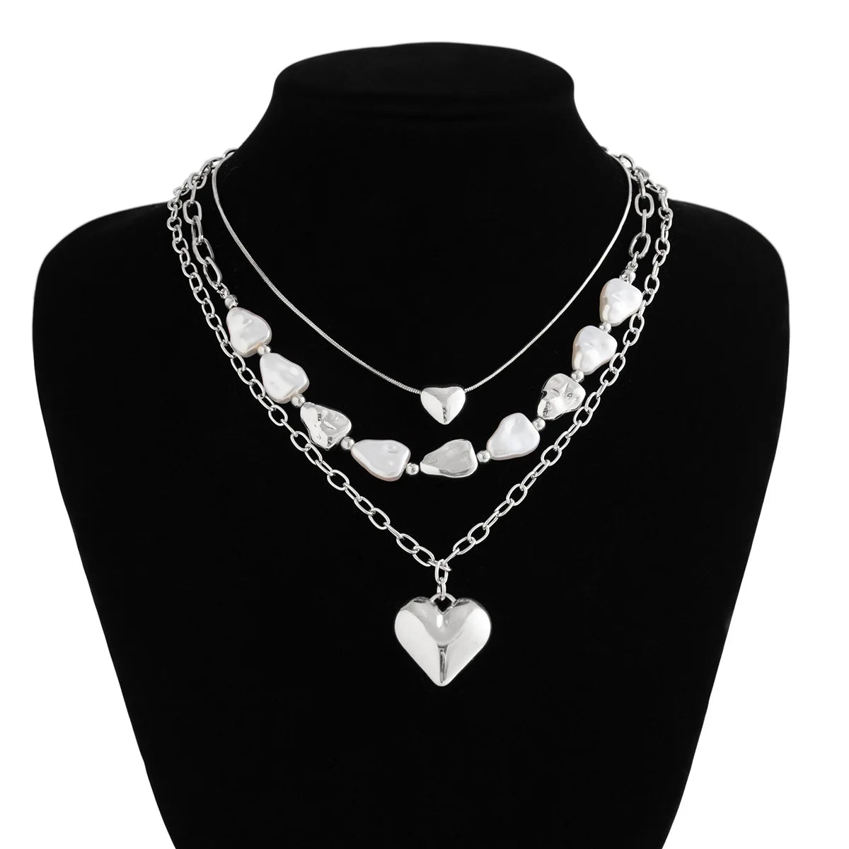 Boho Love Pendant Necklace Women's 2025 Multi Layer Gold Color Metal Imitation Pearl Girl Fashion Couple Fashion Jewelry