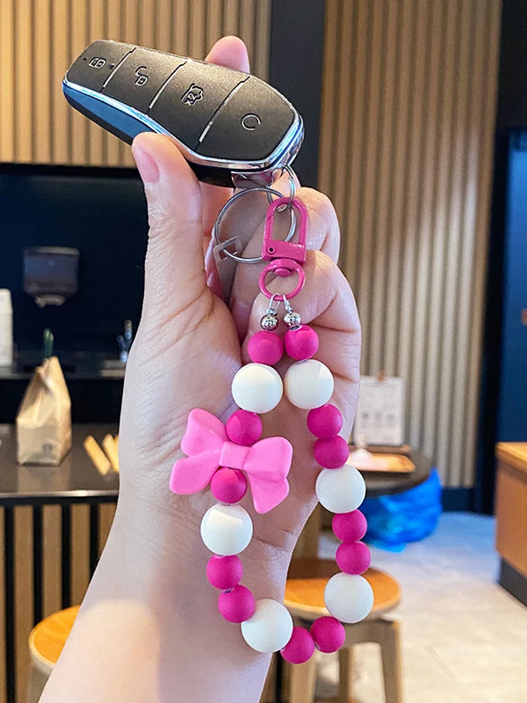 Pink Pearl Bow Keychain, Mobile Phone Chain, Earphone Bag, Anti-Lost Rope, Car Keychain, Beaded Pendant, Backpack Pendant Access