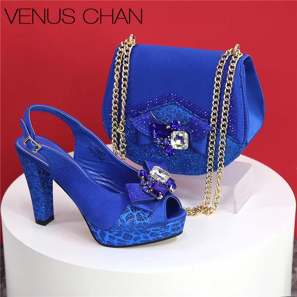 Italian Design Shoes and Bags Matching Set Women High Heel Party Black Color Nigeria Wedding Bigger Size Shoes