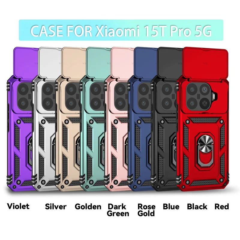 Slide Camera Protector Armor Funda For Xiaomi 15T Pro Case Magnetic Holder Ring Cover For Mi 15T Mi15T Xiaomi15T 15 T Pro 15TPro