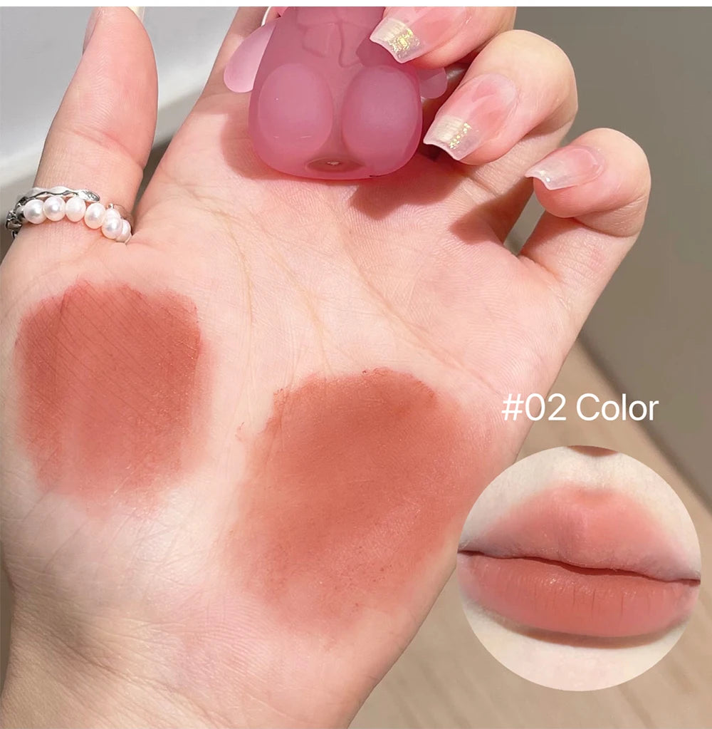 Cute Bear Velvet Lip Mud Keychain Matte Nude Red Lip Gloss Autumn Winter Non-stick Cup Lipstick Waterproof Lasting Lips Makeup