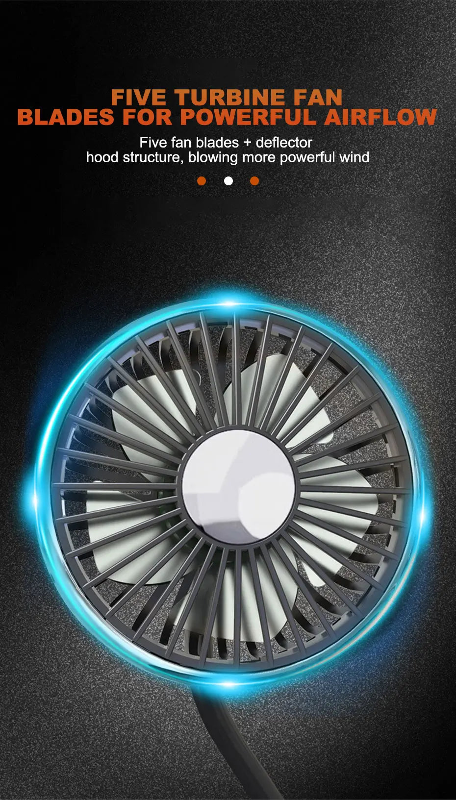 SEAMETAL Car Fan Cooling Dual Head Type-c Usb Car Fan 3 Speeds Adjustable Auto Cooler Air Fan With LED Lights Car Accessories