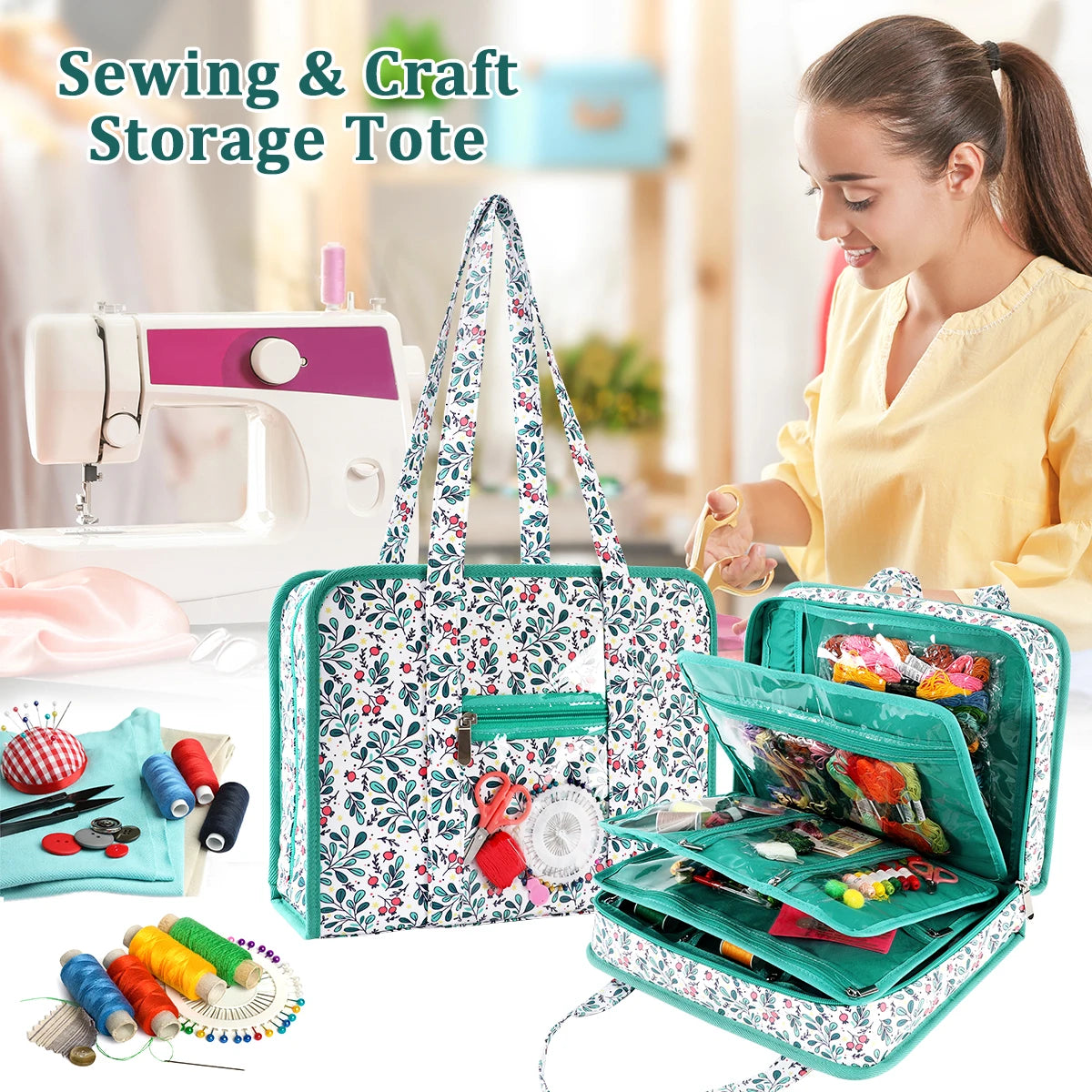 Embroidery Tools Kit Storage Bag Large Capacity Cross Stitch Thread Sewing Tool Accessories Organizer Bag Portable Travel Tote