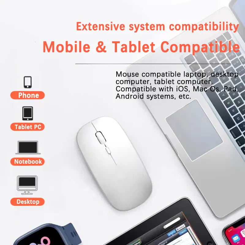 Bluetooth 5.0 Wireless Mouse Ultra Slim Portable Silent Ergonomic for Laptop Tablet PC MacBook Phone Adjustable DPI Ergonomic