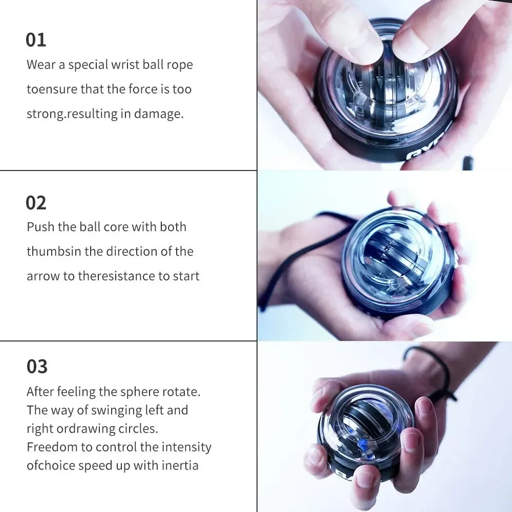 Self-Starting LED Gyro Ball Wrist Power Trainer Grip Strengthener Fitness Gyroscopic Ball for Arm Muscle Exercise Stress Relief