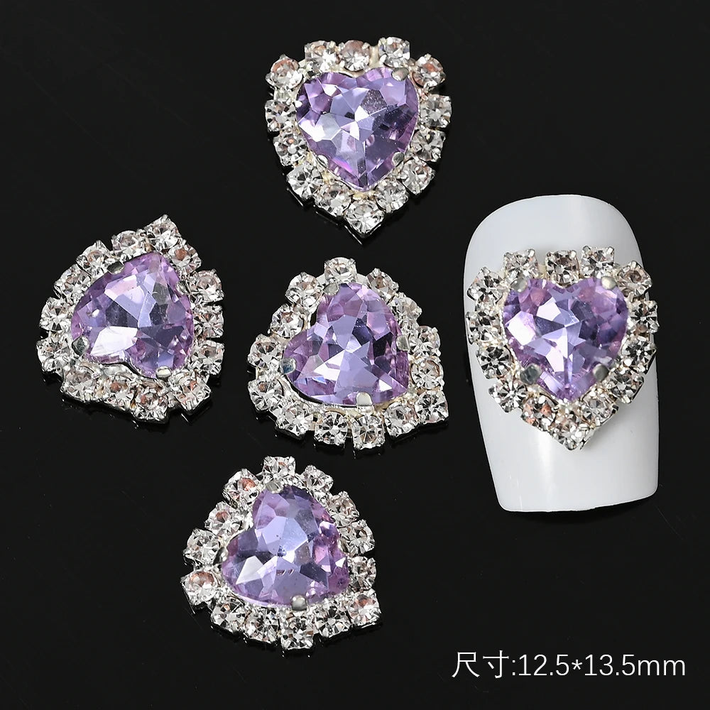 5/10pc Luxury Crystal Pink Heart Nail Art Charm 3D Love Shape Nail Rhinestones Diamond Shine Valentine's Day Manicure Decoration