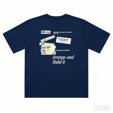 Vintage Kodak Film-style Printed T-shirt for Summer Men's Casual Street Trendy Clothing 100% Cotton Breathable Comfortable Top