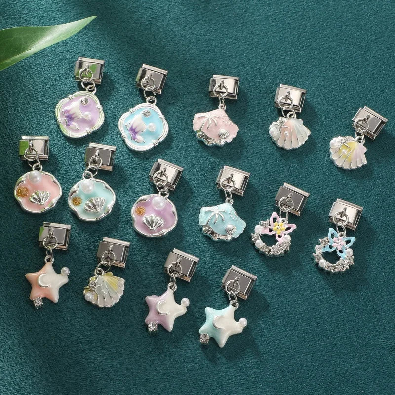 Red Sweet Cute Hollow Bow Knot Leaf Butterfly Rose Italian Charm Links Fit 9mm Stainless Steel Bracelet Jewelry DIY Making Gifts