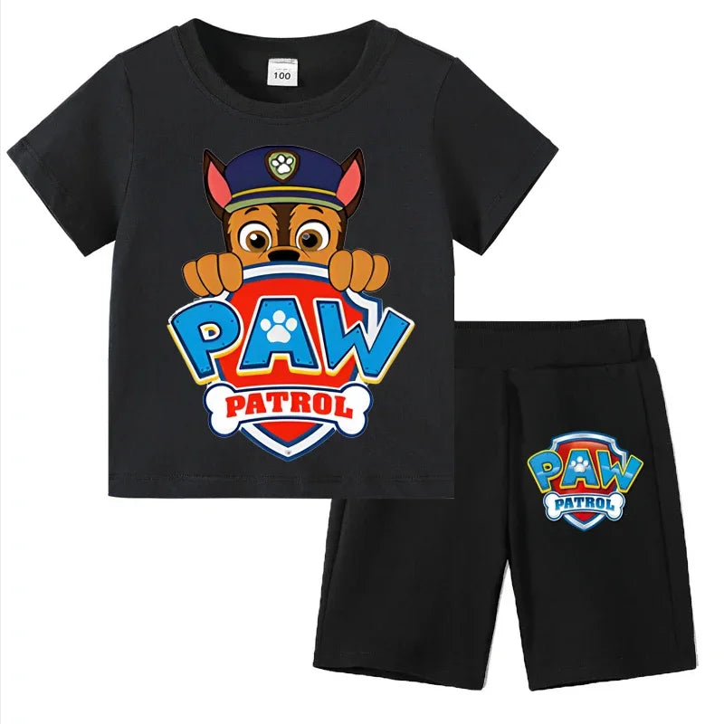 Paw Patrol Kids Set Boys Short Sleeve T-Shirt Top+Shorts 2-Piece Outfits Boys Cartoon Suit 3-8Years Children Clothes For Summer