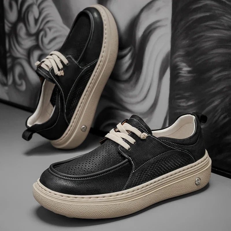 2025 New Lace Up Sneakers Breathable Mesh Cushioned Sole Lace Up Low Cut Thick Soled Casual Shoes for Men Promotion Cowboy Boots