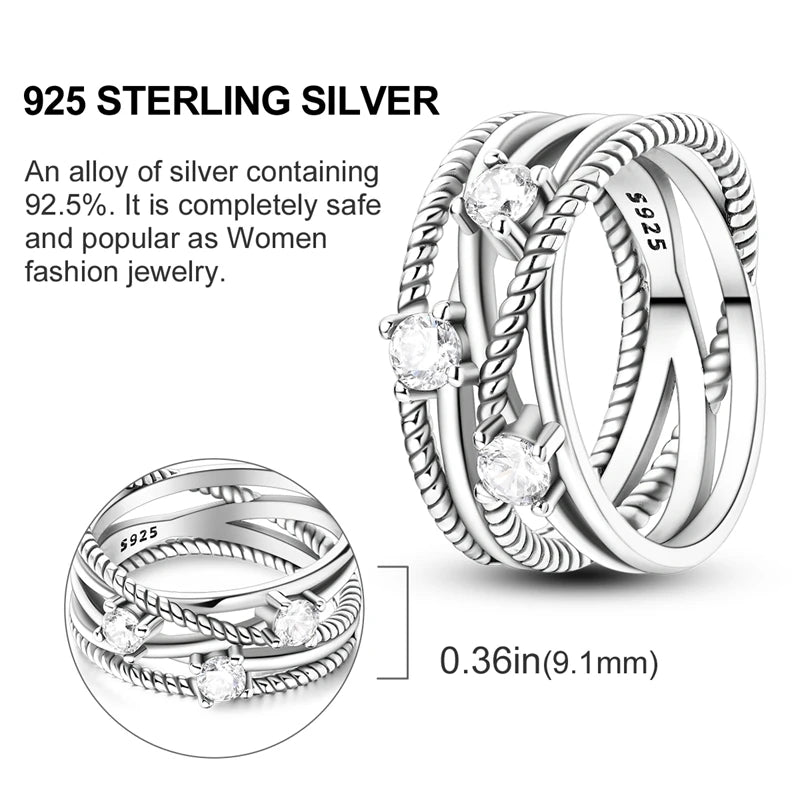 Rings For Women 925 Silver Sparkling Zircon Minimalist Geometric Star X Rings Romantic Wedding Engagement Valentine Jewelry Gift