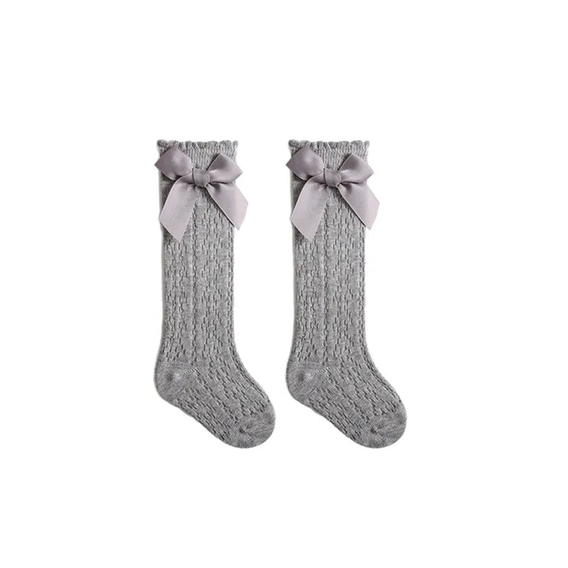 0-3years Infant Baby Girls Long Stockings Princess Solid Color Cute Bowknot Socks Spring Summer Thin Mesh Over-The-Knee Socks