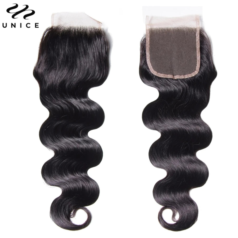 UNice Hair 10A Grade Body Wave Human Hair Bundles 2/3/4 PCS With 1PC Free Part 4x4 / 5x5 HD Lace Closure / 13x4 Lace Frontal