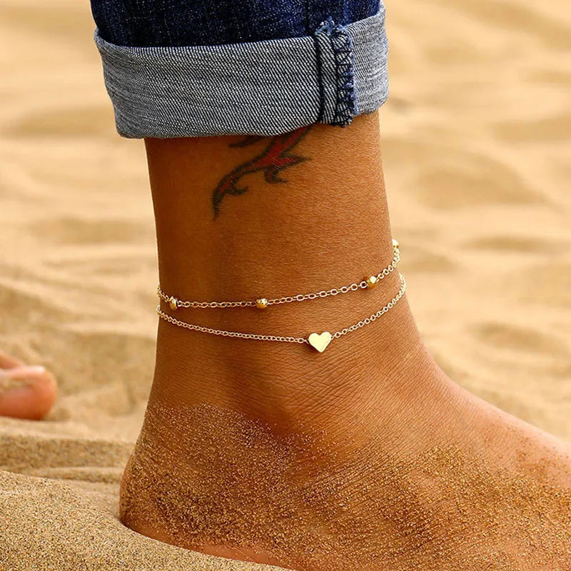 Modyle New Fashion Simple Heart Female Anklets Foot Jewelry Leg New Anklets On Foot Ankle Bracelets For Women Leg Chain Gifts