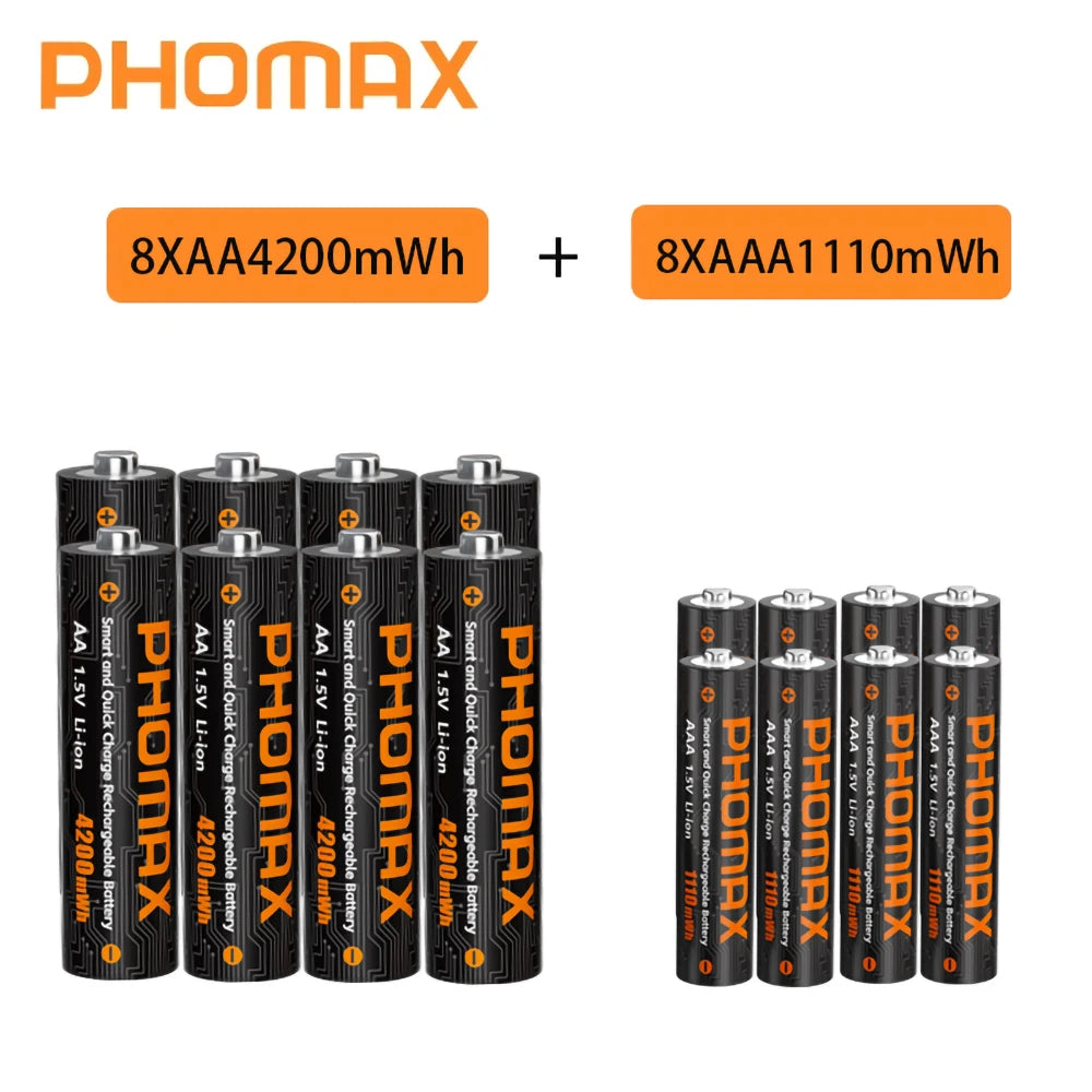 PHOMAX New Fast Charger&Rechargeable Battery,1.5V AA 4200mWh & AAA 1110mWh Lithium Battery  For  Remote Control Mouse SmartDoor