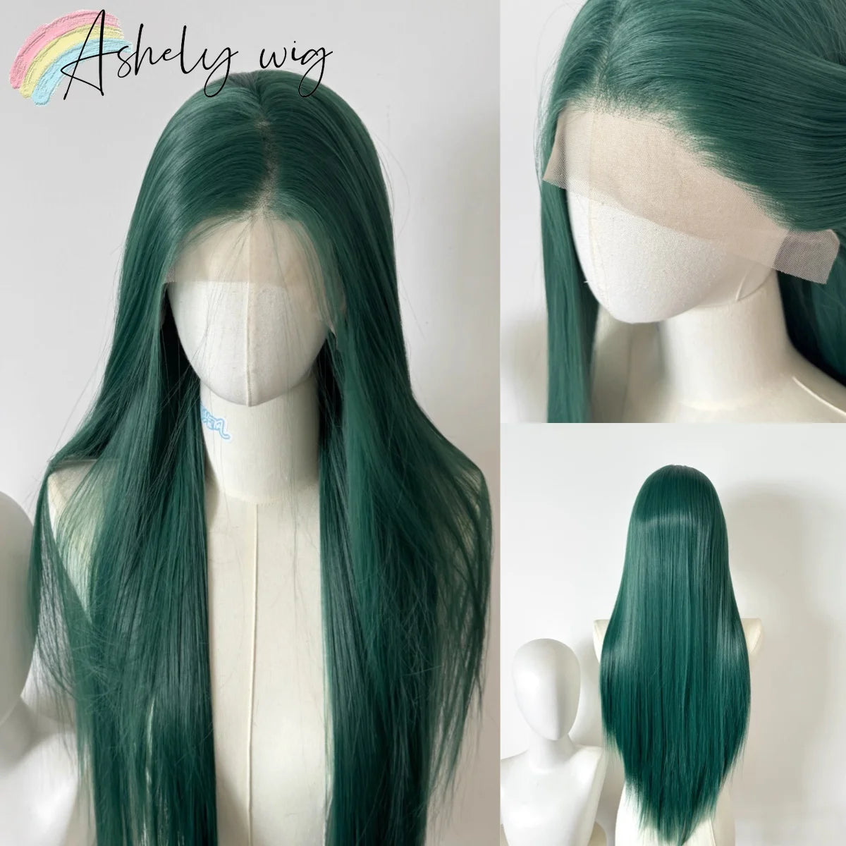 Green Wig 13*4 Lace Front Wig for Cosplay Long Straight Hair Wig High Temperature Fibers Synthetic Lace Wigs for Party Daily Use