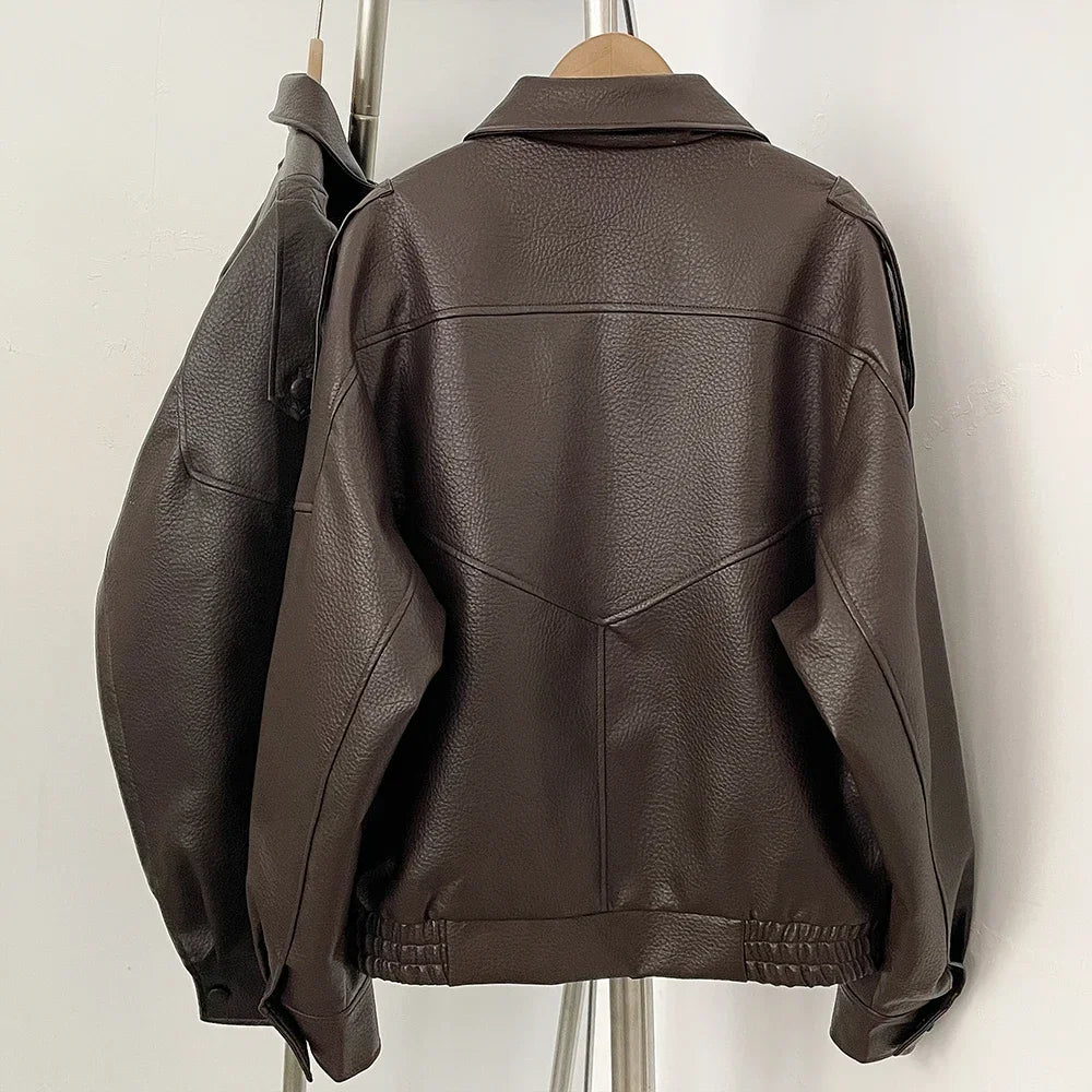 Fake leather Coat Women Y2k Faux Leather Jacket New Casual PU Jacket Motorcycle Style Leather Jacket Pebble Fall Personality