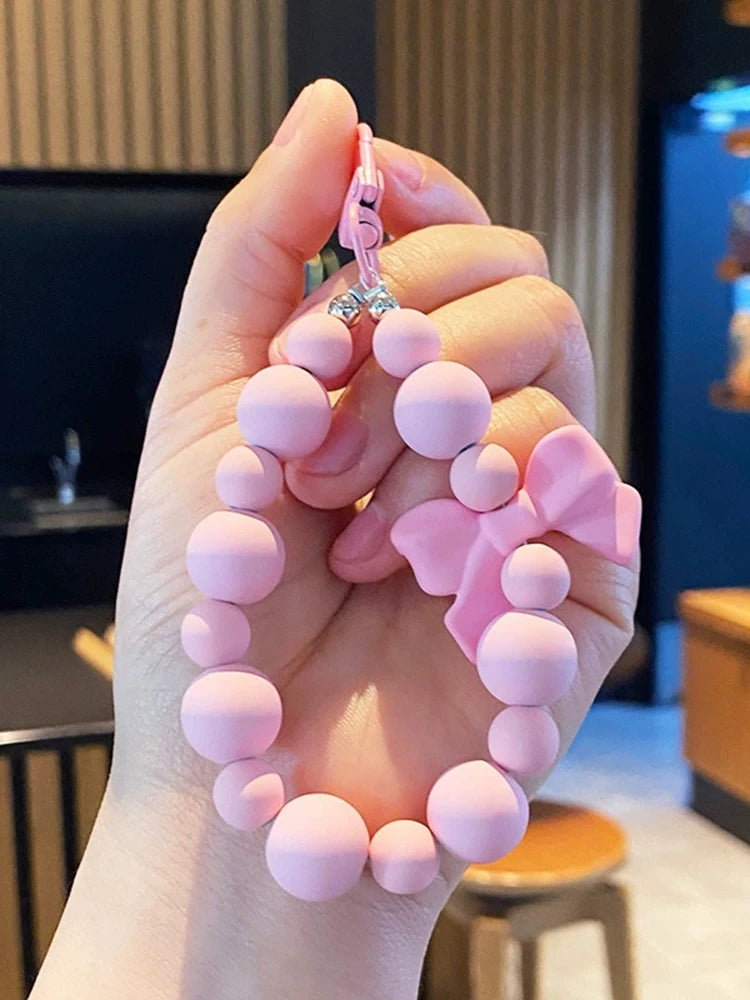 Pink Pearl Bow Keychain, Mobile Phone Chain, Earphone Bag, Anti-Lost Rope, Car Keychain, Beaded Pendant, Backpack Pendant Access