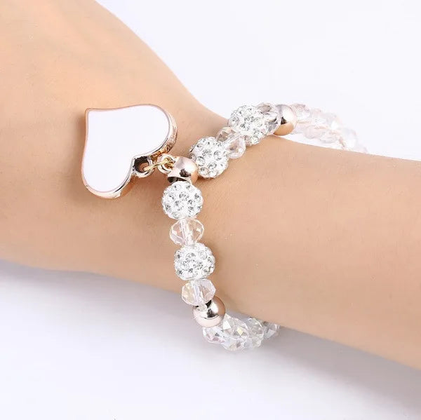 6 Styles Vintage Love Heart Charms Bracelet Delicate Strech Crystal Beading Bracelet Jewelry For Women Girls Valentines Day Gift