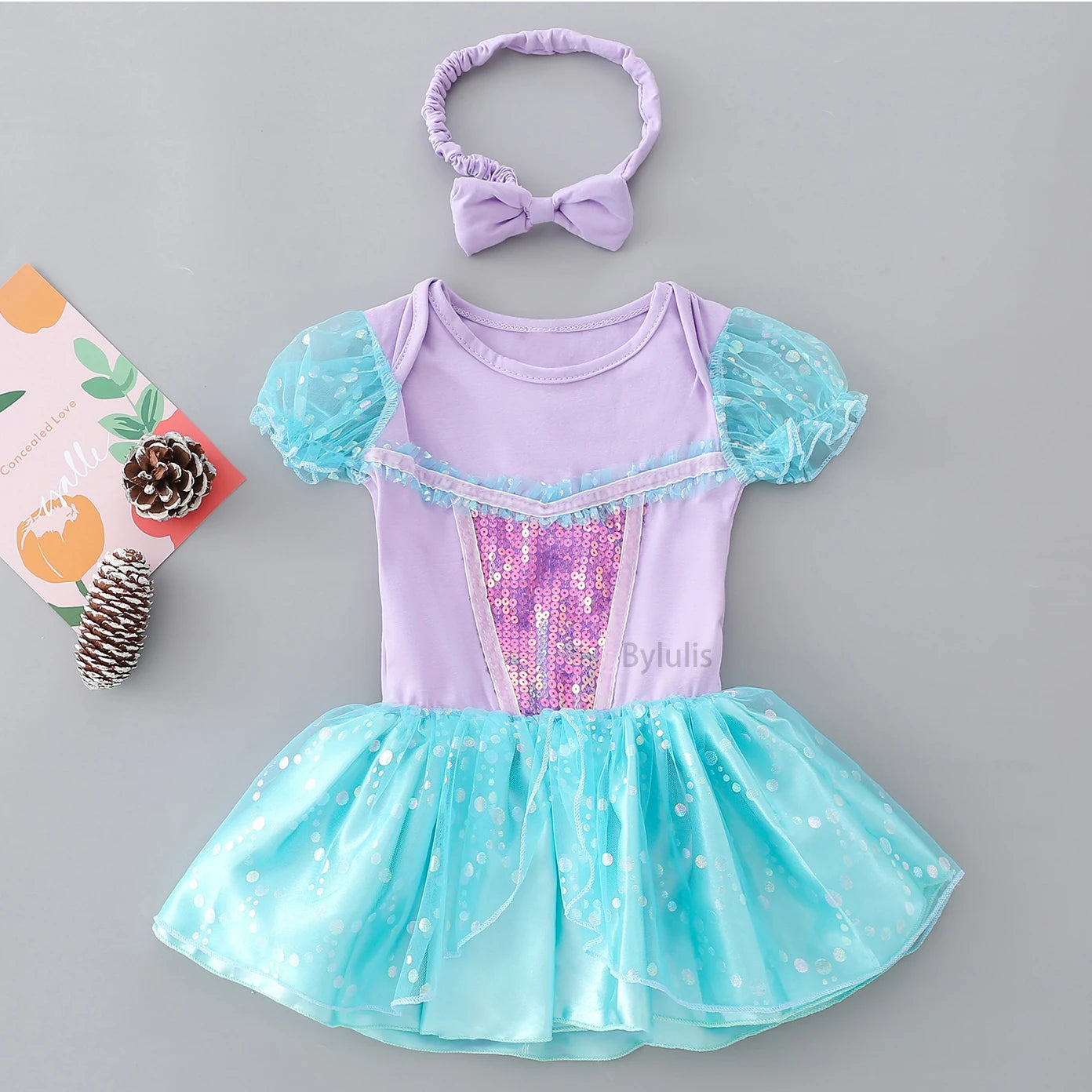 Baby Girls Costumes Kid Romper Tutu Dress with Headband Infant Baby Girl Princess Alice Clothes Aurora Belle Dress Party Costume