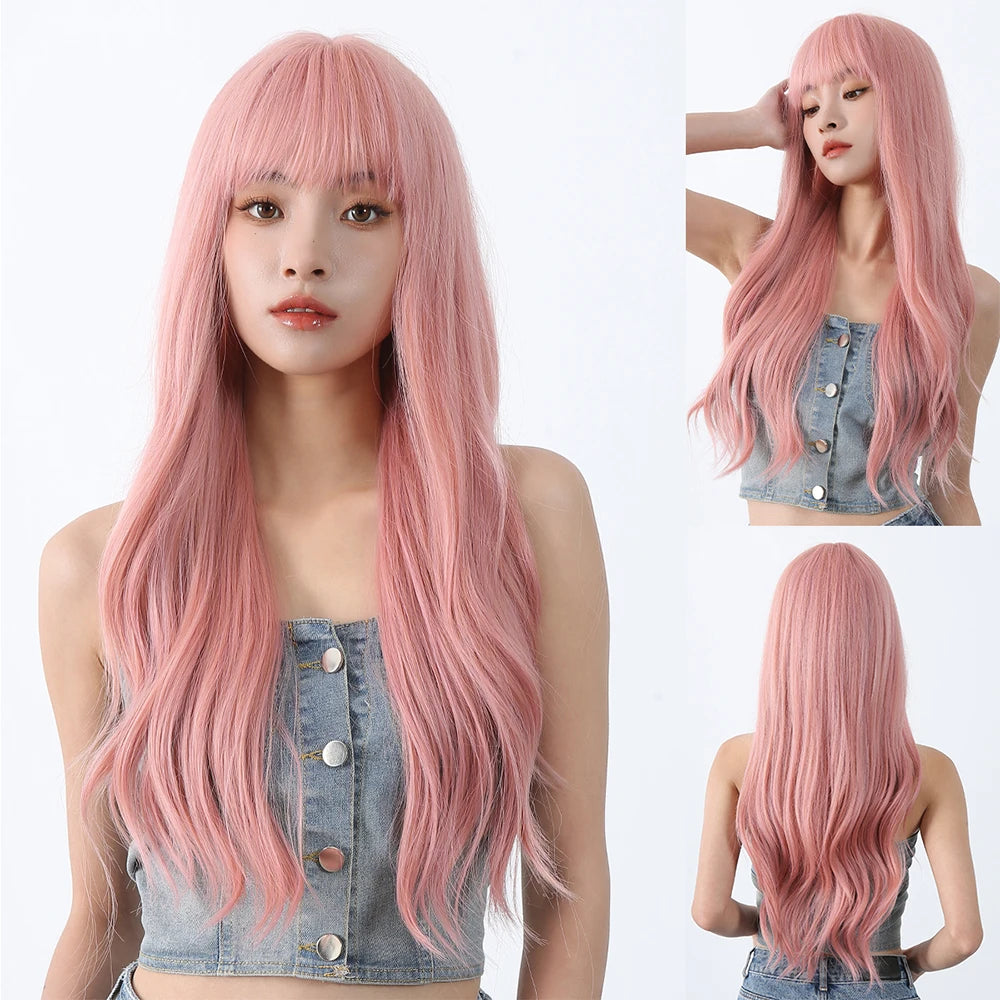 Party Wigs for Girls Fluffy Curly Hair with Bangs Orange Synthetic Wig for Women Cosplay Wigs Natural Daily Heat Resistant Fiber