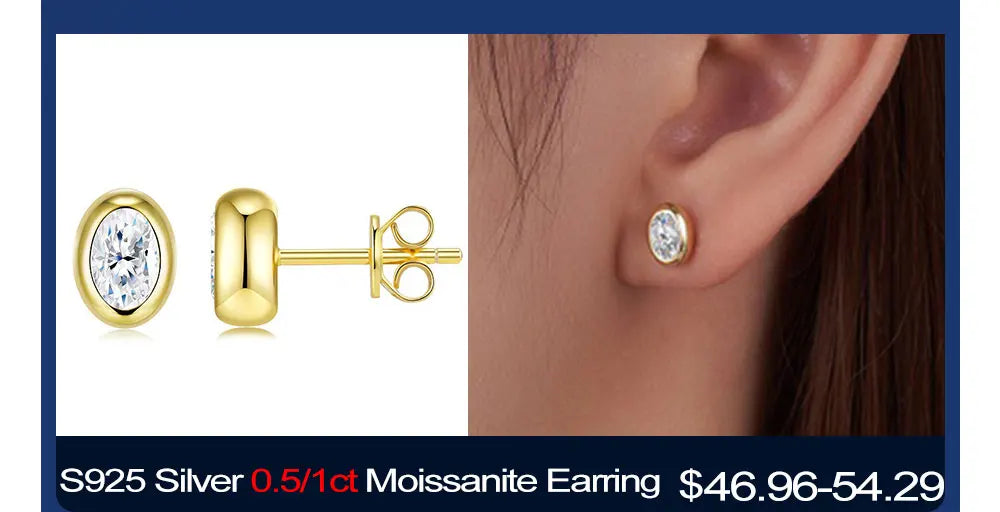 0.5-5ct Oval Cut Moissanite Stud Earring for Women D Color Sparkling Diamond 925 Sterling Silver Ear Studs Party Jewelry Gifts
