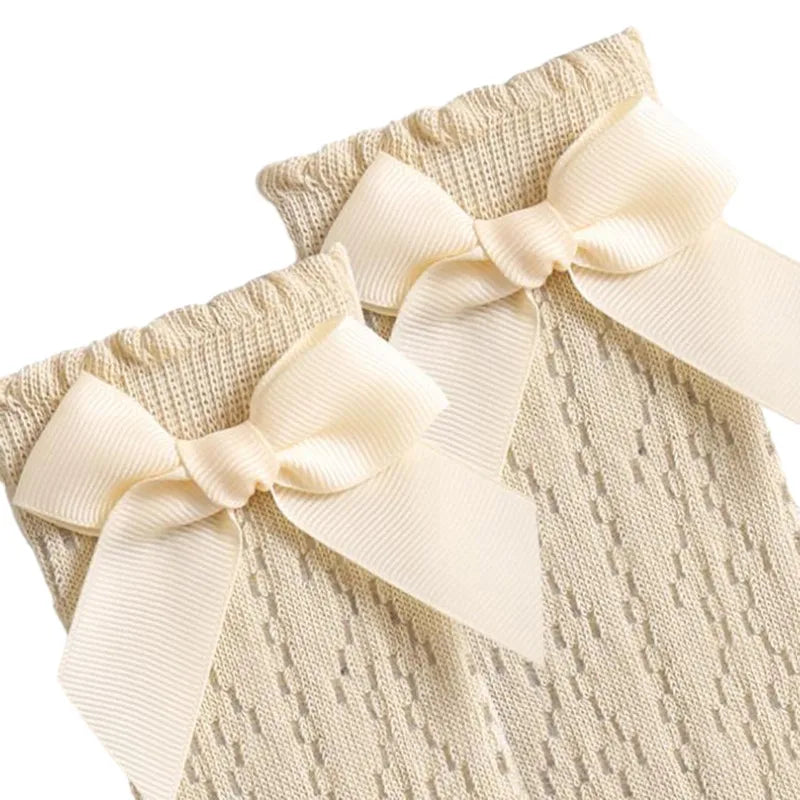 0-3years Infant Baby Girls Long Stockings Princess Solid Color Cute Bowknot Socks Spring Summer Thin Mesh Over-The-Knee Socks