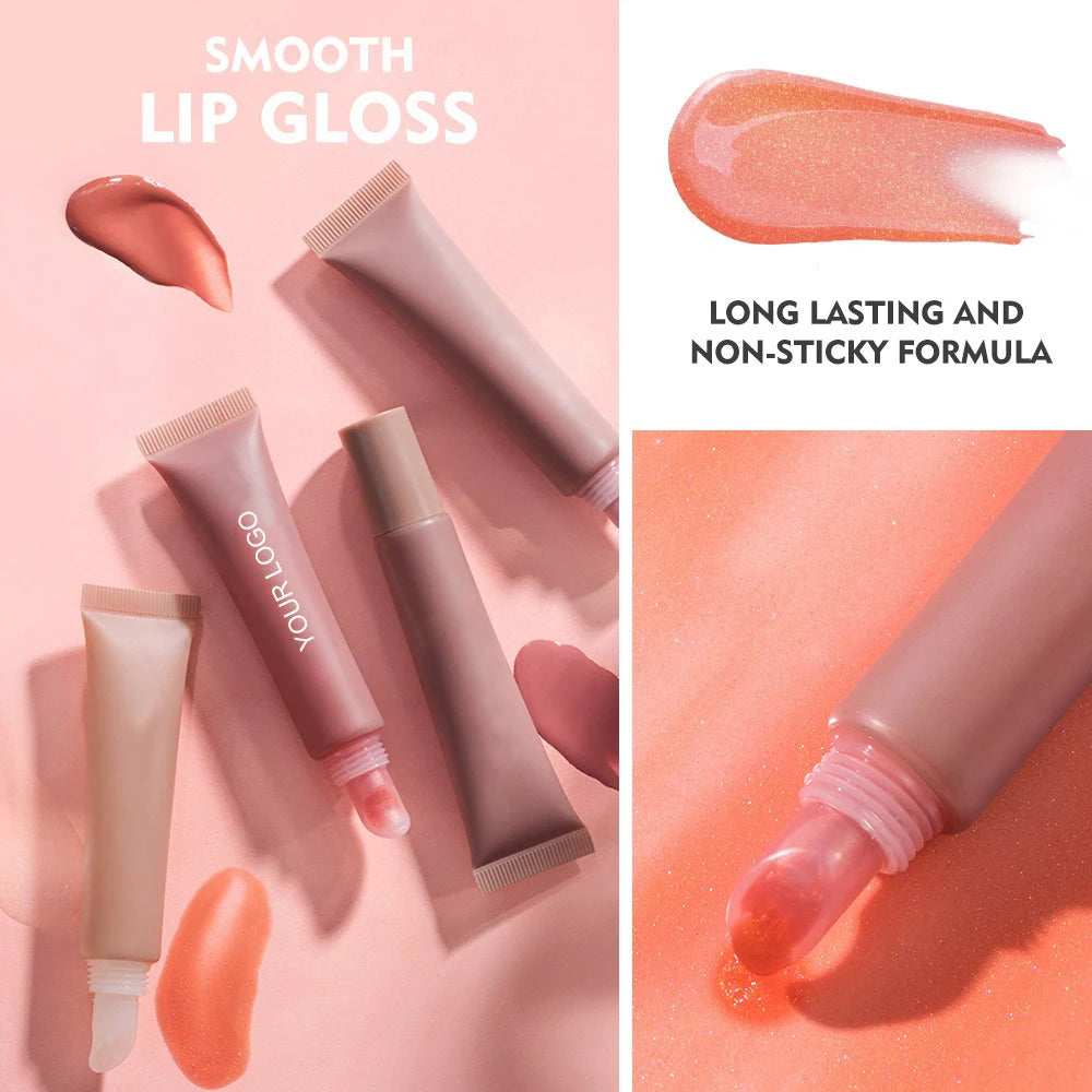 Private Label Lipgloss Custom Logo Hose Tube Shiny Pigment Lip Gloss Durable Glaze Cosmetic Lips Oil Cosmetics lips Makeup