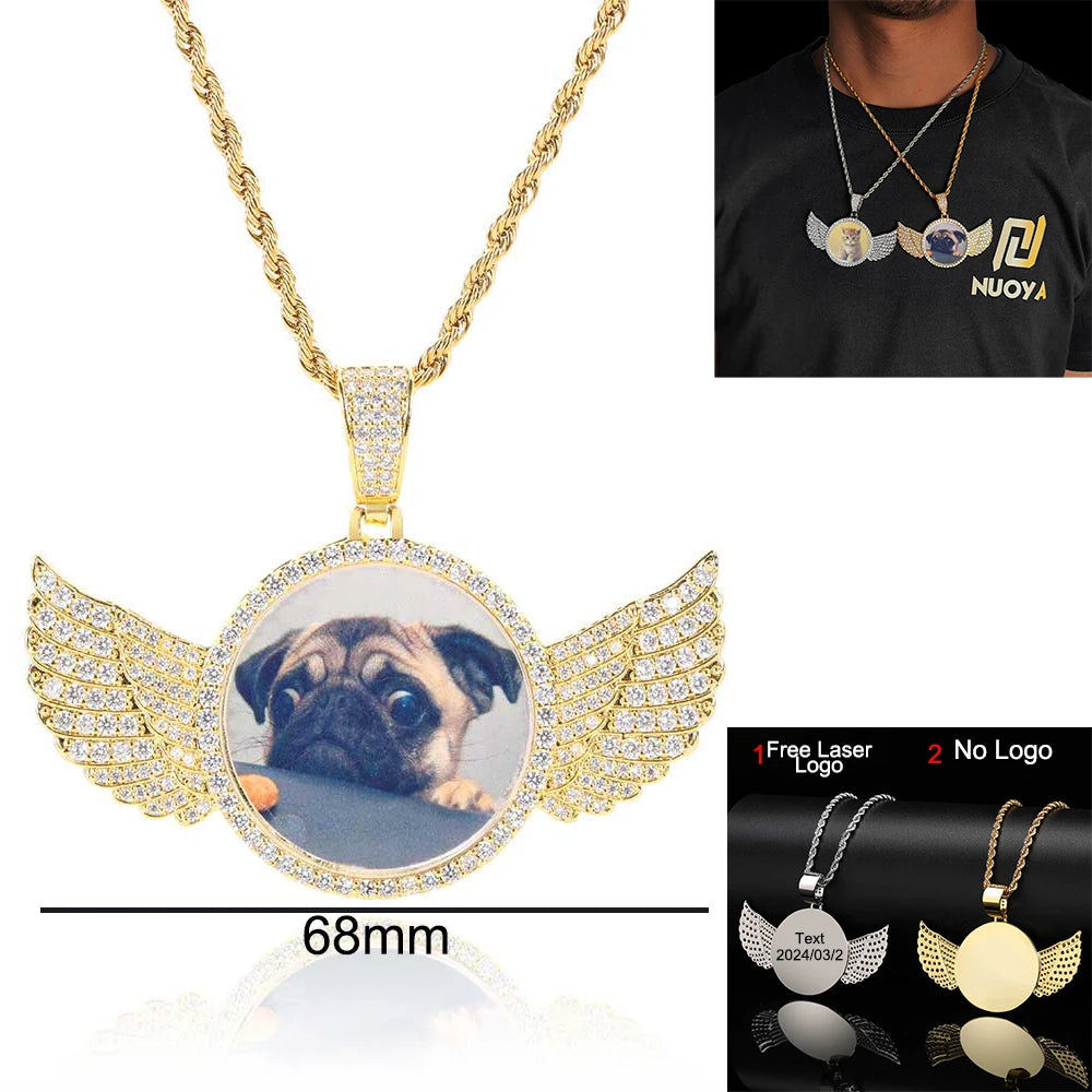 Custom Photo Necklace Circle Chain Personalized Medallion Memory Picture Pendant Solid Back Zircon Hip Hop Jewelry Free Engrave
