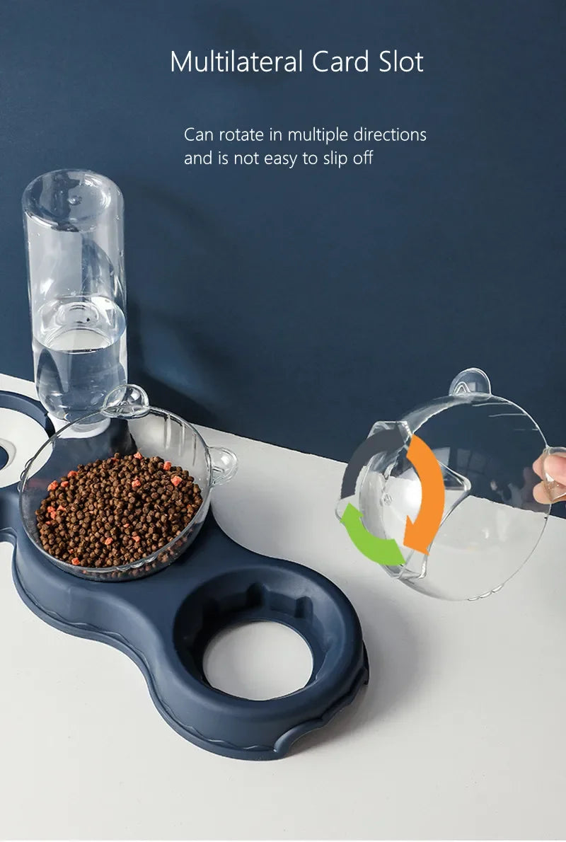 Pet Cat Bowl Automatic Feeder Water Dispenser Dog Cat Food Bowl with Drinking Raised Stand Double Dish Bowls for Cats Dogs Pet